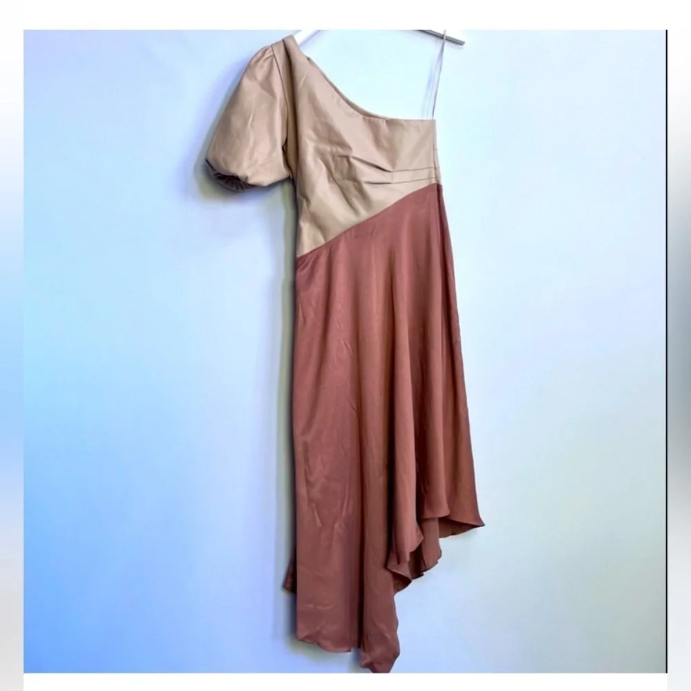 NWT Anthropologie Faux Leather One-Shoulder Asymmetrical Midi Dress size 2 - Picture 4 of 16